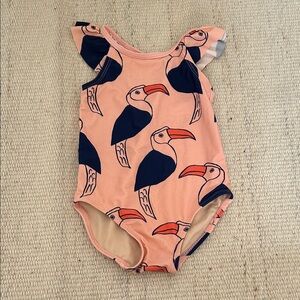 Kids Tea Collection Toucan Print Ruffle Sleeve Swimsuit